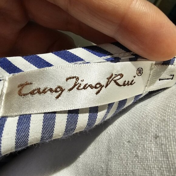 Tang Jing Rui Large Blue & White Nautical Striped Dress W Rear Tie - Picture 3 of 7